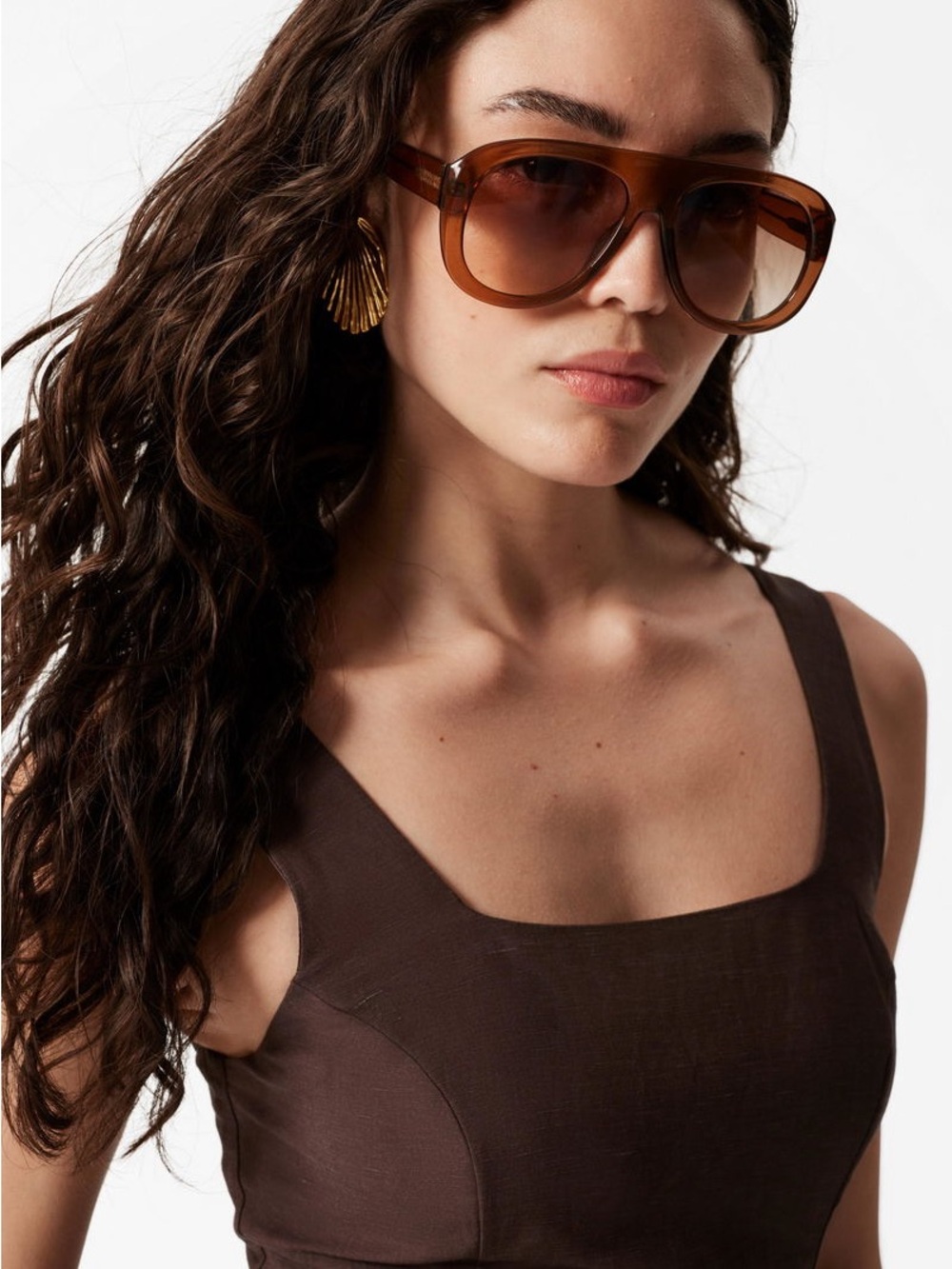 & Other Stories Sleeveless Square-Neck FLARED MIDI DRESS in brown, size 4 - Picture 5 of 5